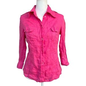 Tracy M. Pink Linen Long Sleeve Button Up Top